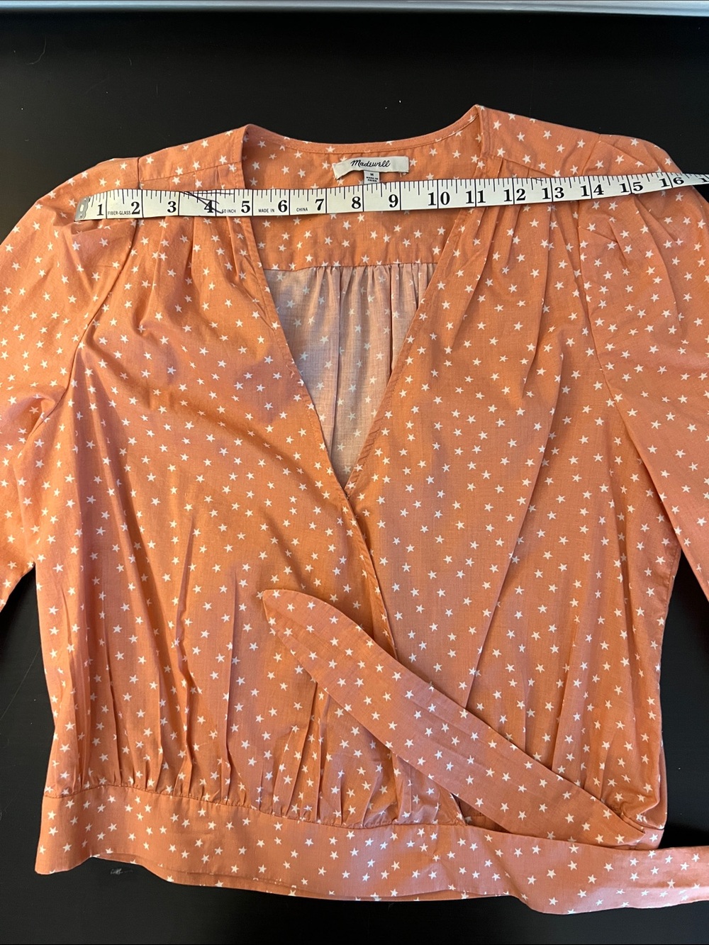 Madewell Rust-Orange Star Print Wrap Blouse